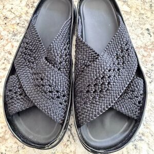 Fendi Black Textured Slide Sandals